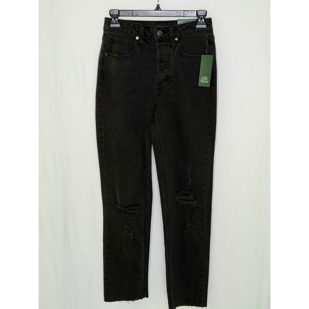 Wild Fable Super High-Rise Slim Straight Distressed Black Jeans Sz 2 -27" Inseam - Picture 3 of 5